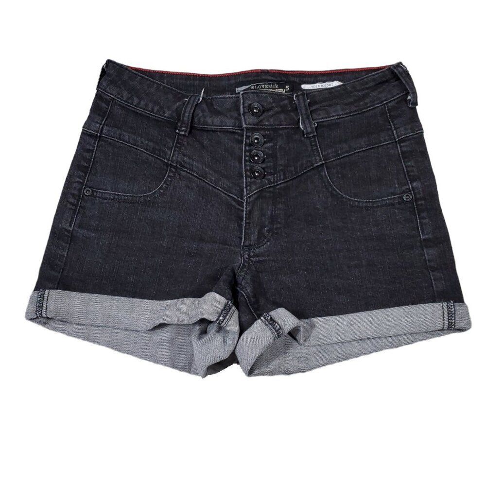 Hot Topic Lovesick Black Rolled Cuffed Jean Shorts Stretch Denim Size 5